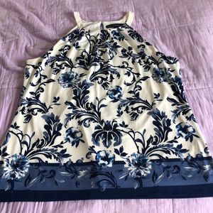 WHBM Blue & White Floral Sleeveless Top